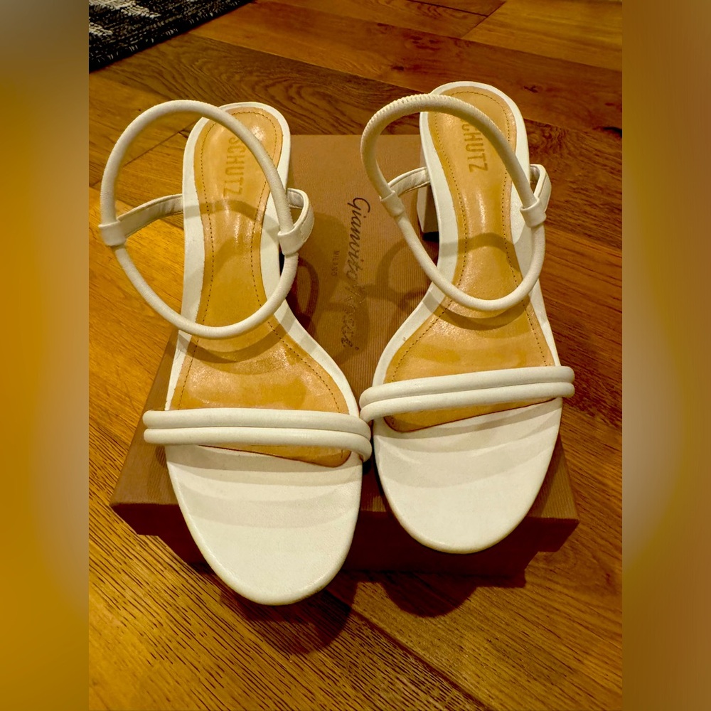 Schutz white wedge heels, size 10, only mildly worn on footbed